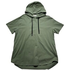 KLIEGOU Army Green Short Sleeve Hoodie Tunic Top, rounded hem, hipster, XXL